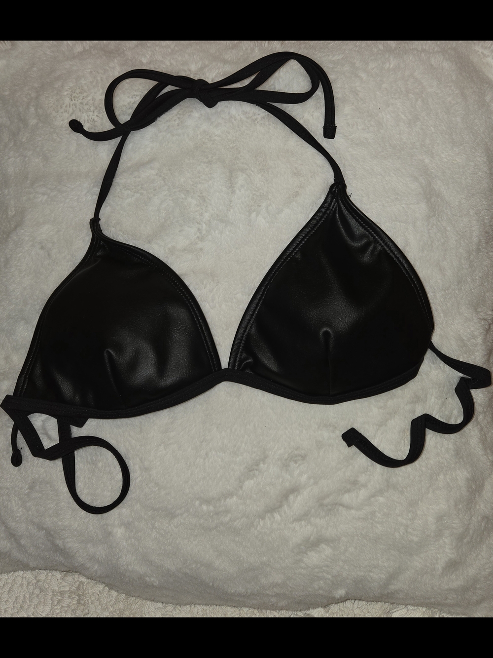 Black Faux Leather Triangle Bikini Top